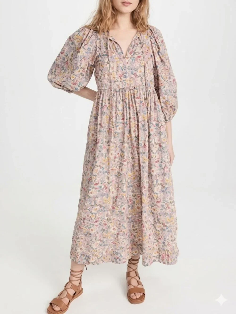 THE GREAT Floral Bonnet Midi Cotton Dress Spring Bloom Pockets Medium Like New